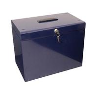 Metal Lockable A4 File Box With 5 Suspension Files - Store & Organise Paperwork & Important Documents - Blue, H30 X W37 X D22Cm