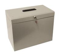 Metal Lockable A4 File Box With 5 Suspension Files - Store & Organise Paperwork & Important Documents - Grey, H30 X W37 X D22Cm