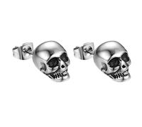 Metal Look Skull Earrings Vintage Gothic Alloy Pair with Post Back Wear, Party Ready Accent for Dark Outfit Pairing Gothic Earring Studs Retro Costume Punk Jewelry Horror Party Post Back Metal