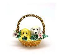 Metal Lovely Storage Box Little Dog in Flower Basket Western Nordic Pet Figure Artwork Home Room Desk House Deco