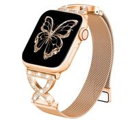 Metal Magnetic Strap Compatible with Apple Watch 38mm 40mm 41mm 42mm, Adjustable Lock Mesh Stainless Steel Strap with X-Shape Rhinestones Band for iWatch Series 10 9 8 7 6 5 4 3 2 1 SE Women Men
