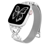 Metal Magnetic Strap Compatible with Apple Watch 38mm 40mm 41mm 42mm, Adjustable Lock Mesh Stainless Steel Strap with X-Shape Rhinestones Band for iWatch Series 10 9 8 7 6 5 4 3 2 1 SE Women Men
