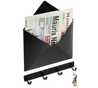 Metal Mail Envelope Holder Wall Mounted Hanging Envelope Decor Mail Organizer Holder and a Row Hook for Home Or Office