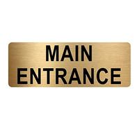 METAL Main Entrance Sign-TEXT ONLY-Brushed Gold Aluminium -Safety Security Door Notice Shop Warehouse School Cafe Restaurant Business Reception Welcome Visitors Customers Appointment ML8