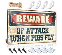 Metal Man Cave Decor Beware Of Attack When Pigs Fly Sign Decor For Man Cave Decor For Man Cave(30X40CM)