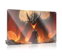 Metal Man Cave Sign Hero Confronts The Dragon In Flames Tin Sign Funny Kitchen Signs Funny Camping Signs(20X30CM)