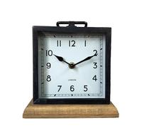 Metal Mantel Clock With Wood Base 18x21x8cm Industrial Black Carriage Desk Living Room