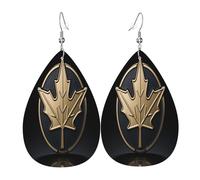 Metal Maple Leaf Women's Teardrop Leather Earrings - Lightweight PVC Dangle Earrings, 925 Silver Hooks, Double-Sided Prints | Hypoallergenic Gift