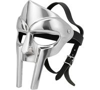 Metal Mask for Cosplay - MF DOOM Inspired Silver Face Helmet - Sturdy Metal Costume Prop with Adjustable Leather Straps - Halloween, Events, Display