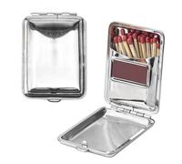 Metal Match Box Case Stainless Steel Matchboxes Matchstick Holder with Friction Plate Striker Mini Vintage Portable Storage Reusable Waterproof One Button Fire Starter for Fireplace Outdoor Camping, N