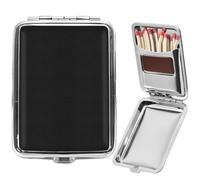 Metal Match Box Case with Friction Plate Portable Matchstick Holder Storage Case Reusable One Button Stainless Steel Dampproof Fireplace Starter for Outdoor Camping