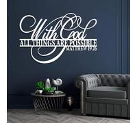 Metal Matthew 19:26 Wall Art, Metal With God All Things Possible Bible Verse Wall Artwork Decor, Black Artwork Decoration for Living Room,Bedroom Hallway and Stairs Nature Home Decor (W