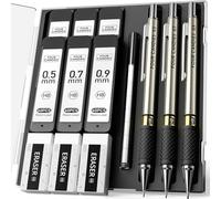 Metal Mechanical Pencil Set - 0.5mm & 0.7mm & 0.9mm, 3PCS Art Mechanical Pencils with 360PCS HB Lead Refills & 12PCS Erasers & 1PCS Storage Case, Drawing Mechanical Pencils for Writing & Drafting