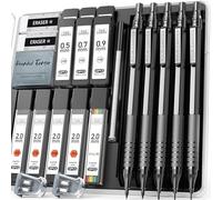 Metal Mechanical Pencil Set, 3PCS Art Drafting Pencils 0.5, 0.7, 0.9MM & 2PCS 2MM Mechanical Drawing Pencils with 420PCS Leads (4B 2B HB 2H Color) for Writing Sketching Drawing (Black)