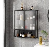 Metal Medicine Cabinet with Glass Door,Multi Purpose Storage Cabinet Above The Toilet,3-Tier Floating Cabinet Display Stand With open storage,Wall-Mounted Makeup Organizer for Bathroom,Livingroom,Kit