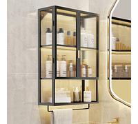 Metal Medicine Cabinet with Glass Door & Towel Bar - Wall-Mounted Bathroom Storage Over-The-Toilet Space-Saving Hanging Cabinet for Bathroom Essentials