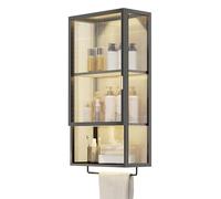 Metal Medicine Cabinet with Glass Door, Wall Mounted Over The Toilet Storage with Towel Bar & Adjustable Shelves for Bathroom Organization