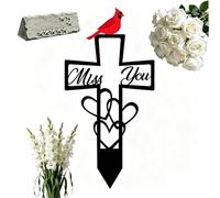 Metal Memorial Stake Grave Ornaments for Cemetery,Personalised Memorial Plaque,Cardinal Grave Marker with Cross, "Miss You" Outdoor Ground Stake for Cemetery & Garden Memorial Tribute (1, Bird)