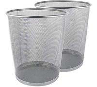 Metal Mesh Bin, Silver Metal Trash Bin, Wastebasket Bin, Waste Paper Bin Lightweight Silver Bin for Office, Home Pack Of 2 (Silver Round)