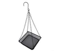 Metal Mesh Hanging Bird Feeder, 17.5x17.5cm Square Iron Tray with 46cm Chain for Garden Wildlife Watching, Black