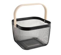 Metal Mesh Steel Basket, hanging fruit basket, kitchen storage basket, basket with bamboo handle, suitable for kitchen, bathroom, picnic camping, home storage, Black