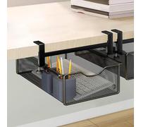 Metal Mesh Under Desk Drawers Storage , Hidden Desk Organiser Under Shelf | No Drill Slide-Out Duty Drawer, Hanging Storage Basket ,with Clamp Mount, Fits Home Office, School, Kitchen & Living Room