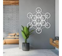 Metal Metatron Cube Wall Art, Geometrical Wall Decor, Sacred Geometry Art, Metal Artwork Decoration, Modern Sculpture Home Decor for Living Room,Bedroom Hallway and Stairs Nature (White