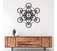 Metal Metatron Cube Wall Art, Geometrical Wall Decor, Sacred Geometry Art, Metal Artwork Decoration, Modern Sculpture Home Decor for Living Room,Bedroom Hallway and Stairs Nature (Black