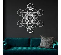 Metal Metatron Cube Wall Art, Geometrical Wall Decor, Sacred Geometry Art, Metal Artwork Decoration, Modern Sculpture Home Decor for Living Room,Bedroom Hallway and Stairs Nature (Slive