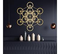 Metal Metatron Cube Wall Art, Geometrical Wall Decor, Sacred Geometry Art, Metal Artwork Decoration, Modern Sculpture Home Decor for Living Room,Bedroom Hallway and Stairs Nature (Gold