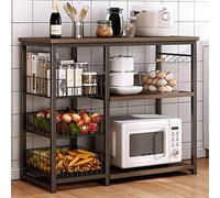 Metal Microwave Stand with Wooden Table - 100cm Kitchen nizer Rack & Storage Shelf Versatile Baker's Rack for Kitchen Island & Dining Room