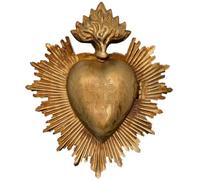 Metal Milagros Heart Wall Ornament | 5" Tall | Mexican Inspired Folk Art Religious Wall Decor | Gold-Tone | Immaculate Heart of Mary Symbol | Catholic Home Decoration (Antique Gold-Tone)