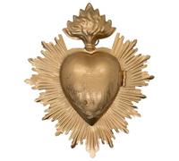 Metal Milagros Heart Wall Ornament | 5" Tall | Mexican Inspired Folk Art Religious Wall Decor | Gold-Tone | Immaculate Heart of Mary Symbol | Catholic Home Decoration (Gold-Tone)