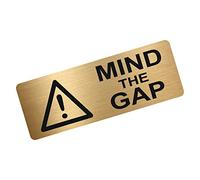 METAL Mind The Gap Sign Brushed Aluminium Warning Health and Safety Security Door Stairs Steps Notice Office Shop Warehouse School 200x75mm (Gold)