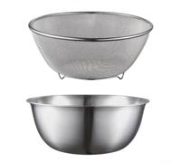 Metal Mixing Bowls with Mesh Net 26cm Metal Mixing Bowls with(24CM) | 26cm large capacity, mesh strainer included, rinse drain mix, salad dough prep, kitchen essential