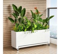 Metal Mobile Planter Box, Heavy-Duty Rectangular Trough Planter Box w/Tray & 4 Lockable Wheels, Indoor/Outdoor Divider for Plants & Flowers, Suitable for Patio Balcony Decoration(100*35*47CM)