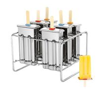 Metal Mold - 14.5x13x10cm Ice Pop Mold with 100 Sticks | Stainless Steel 6pcs Holder Base Reusable | for Ice Cream Homemade Yogurt Fruit Juice