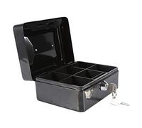 Metal Money Box, Petty Cash Deposit Tin with Lock and 2 Keys, Small Lockable Steel Coin and Cash Box for Home, Office, Yard Sale, Market(Black)