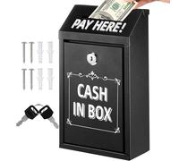 Metal Money Box with Lock, Donation Box Black Cash Box for Outside,Lock Box for Money,Collection Box,Wall Mounted, Steel Cash Drop Box for Home Office Outdoor Door