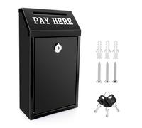 Metal Money Drop Box, Wall-Mounted Pre-Drilled Donation Box with Security Lock, 5.6×2.7×10.2in Black Mailboxes for Outside, Self-Serve Stand, Office & Home Use