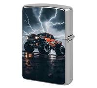 Metal Monster Truck Black Sky Lightning Roar Lighter Case Windproof Flip Top Lighter Sleeve Double Sided Vintage Cool Cigarette Pouch Holder Reusable Pocket Protective Cover Men Gifts for Boyfriend Hu