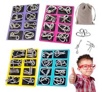 Metal Montessori Puzzle Solving, 16/24/32PCS 3D Metal Brain Teaser Puzzles Disentanglemen Iron Link Unlock Interlock Game Chinese Ring Magic Trick Toy for Party Favor Kids Adults Challenge (32pcs)