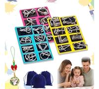 Metal Montessori Puzzle Solving, 24pcs 3D Metal Brain Teaser Puzzles Set for Adults, Challenging Iron Ring Puzzle IQ Logic Game, Educational Party Favor Travel Thinking Toy (3PC)