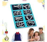 Metal Montessori Puzzle Solving, 24pcs 3D Metal Brain Teaser Puzzles Set for Adults, Challenging Iron Ring Puzzle IQ Logic Game, Educational Party Favor Travel Thinking Toy (A)