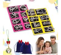 Metal Montessori Puzzle Solving, 24pcs 3D Metal Brain Teaser Puzzles Set for Adults, Challenging Iron Ring Puzzle IQ Logic Game, Educational Party Favor Travel Thinking Toy (2PC-A)