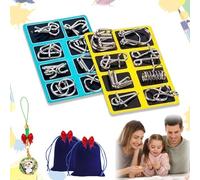 Metal Montessori Puzzle Solving, 24pcs 3D Metal Brain Teaser Puzzles Set for Adults, Challenging Iron Ring Puzzle IQ Logic Game, Educational Party Favor Travel Thinking Toy (2PC-C)