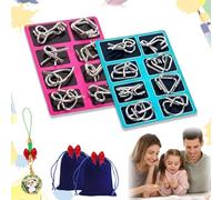 Metal Montessori Puzzle Solving, 24pcs 3D Metal Brain Teaser Puzzles Set for Adults, Challenging Iron Ring Puzzle IQ Logic Game, Educational Party Favor Travel Thinking Toy (2PC-B)