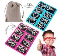 Metal Montessori Puzzle Solving,3D Interlocking Metal Wire IQ Logic Game, Reverse Thinking Physics Mind Games, metal Puzzle Ring Disentanglement Set for Party Favor Kids Adults Challenge (16pcs)