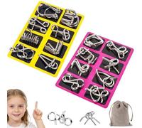 Metal Montessori Puzzle Solving, 3D Montessori Metal Wire Puzzle Set, Physics Mind Metals Puzzles, With Pouch, For Kids Adults Home Party Fun and Skill Building (A+C)