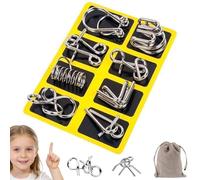 Metal Montessori Puzzle Solving, 3D Montessori Metal Wire Puzzle Set, Physics Mind Metals Puzzles, With Pouch, For Kids Adults Home Party Fun and Skill Building (A)